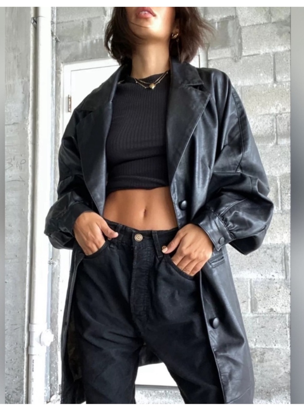 Urban Outfitters Nadia Black Vegan Faux Leather Car Coat